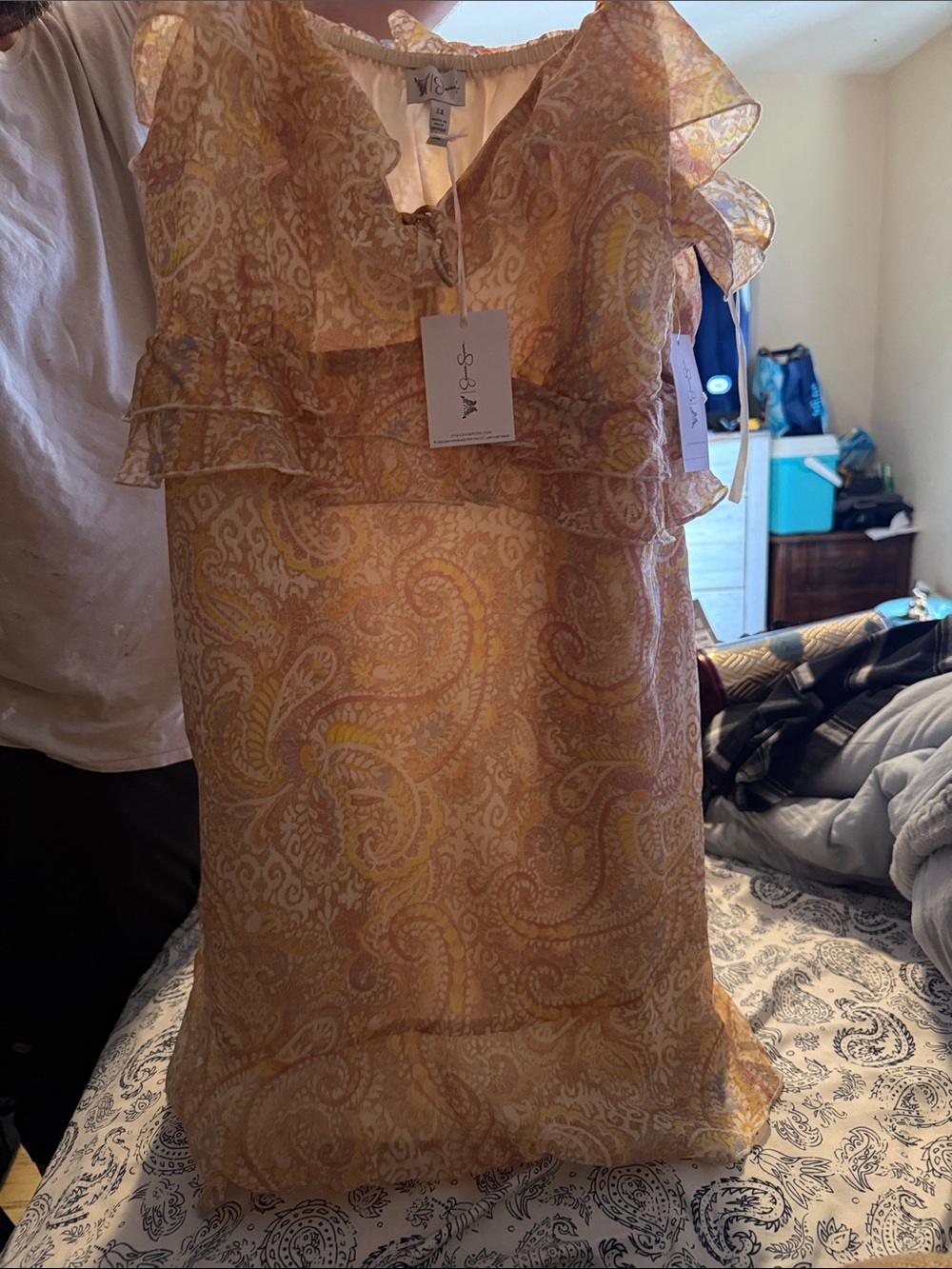 Jessica Simpson Yellow Paisley Ruffle Mini Dress